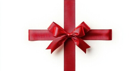 Elegant Red Ribbon and Bow Decoration on a Clean White Background