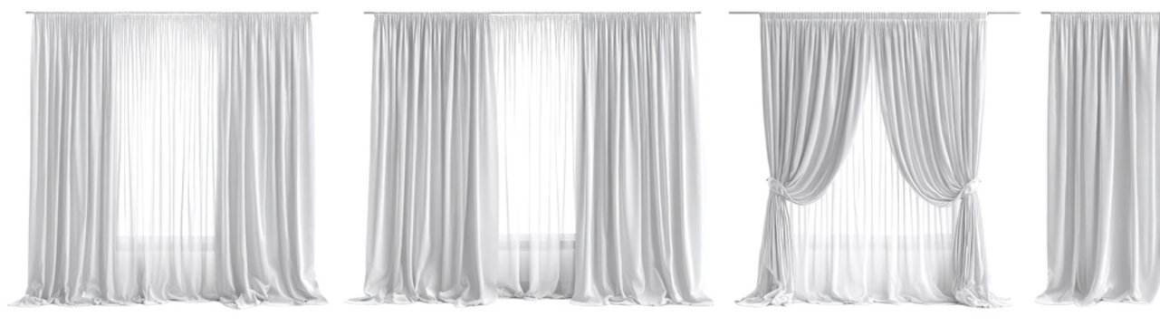 Multiple panels of sheer white curtains