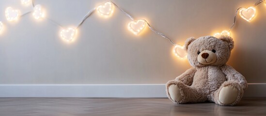 Teddy Bear with Heart-Shaped String Lights, A Cozy and Loving Scene