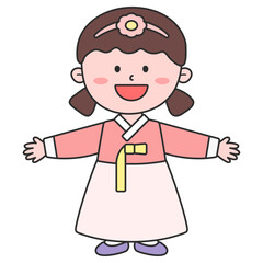 귀여운 여자아이 한복 인사 일러스트
