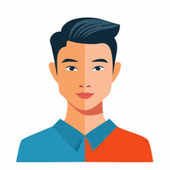 Stylized Portrait of an Asian Man with Split Color Shirt.
