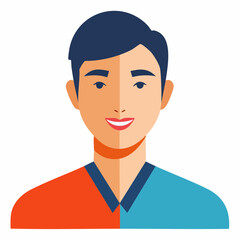 Illustration of a young man with dark hair and a friendly smile.