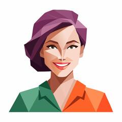 Geometric Portrait of a Smiling Woman with Purple Hair.