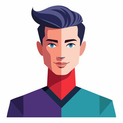Modern Man Portrait with Stylish Haircut and Geometric Clothing.
