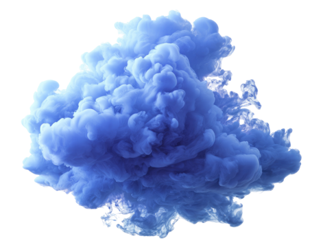 A vibrant, light-blue cloud-like form, seemingly smoke or ink, against a stark black background.  It is dense and full, with textured, irregular edges
