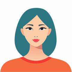 Portrait of a young Asian woman with teal hair and an orange shirt.