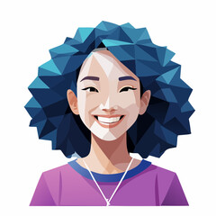 Stylized Portrait of a Joyful Young Asian Woman with Geometric Hair.