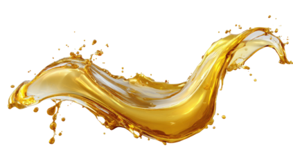 Golden liquid splash, dynamic and fluid.  A luxurious, golden liquid curves in a dramatic splash against a black background.  Small droplets and bursts of liquid accentuate the movement