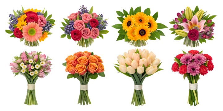 Various Flower Bouquets PNG Set