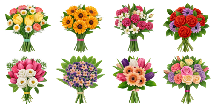 Various Flower Bouquets PNG Set