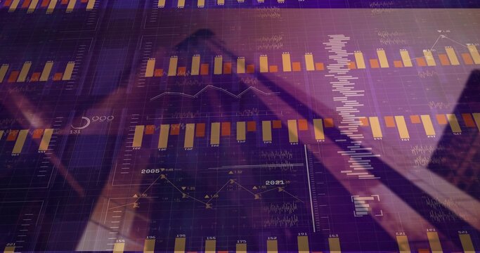 Displaying digital data overlay at urban construction site, with yellow bar charts and line graph