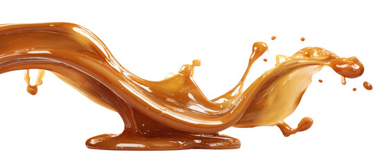 A dynamic splash of a light brown liquid, flowing in a sinuous path