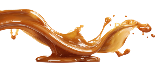 A dynamic splash of a light brown liquid, flowing in a sinuous path