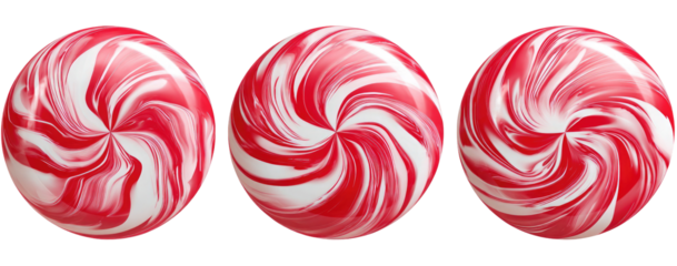 Three round, red and white swirl hard candies