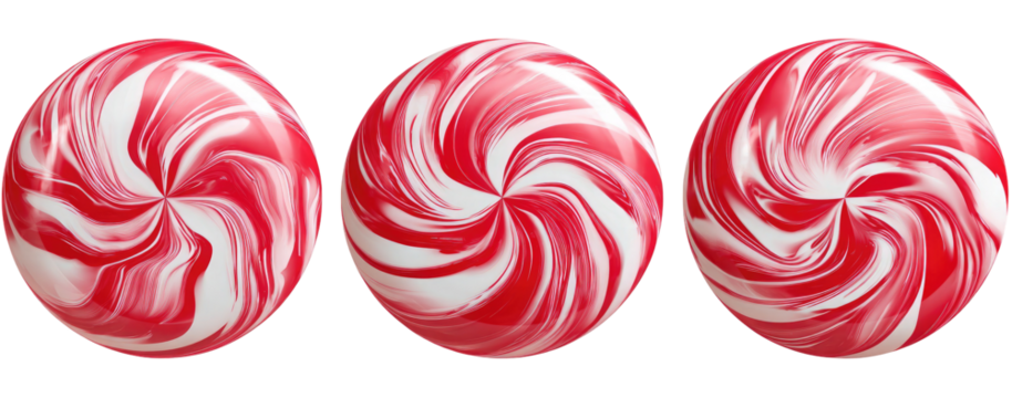 Three round, red and white swirl hard candies