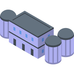 Isometric Nuclear Power Plant Building with Cooling Towers on Transparent Background in a Clean...