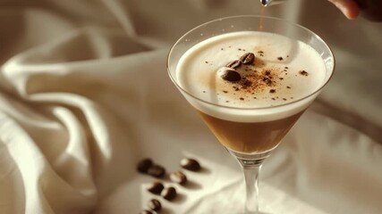 Delicious and indulgent chocolate martini garnished with chocolate sprinkles on top. Perfect for a special occasion or a night out at the bar.