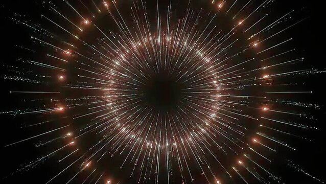 Abstract Circular Starburst Explosion of Light Particles on Black Background