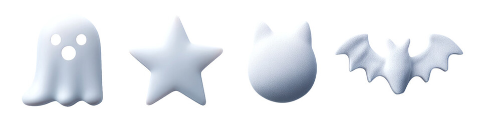 Obraz premium Cute Halloween Icons with Ghost, Star, Cat and Bat on Transparent Background