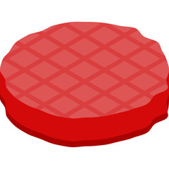 Isometric raw beef patty with grid pattern on a transparent background in a flat design style