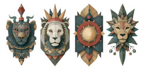 Obraz premium Colorful and Artistic Animal Mask Illustrations for Decorative Purposes