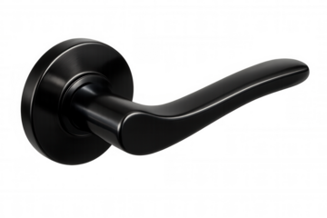 Stylish black door lever handle featuring a modern design, isolating on transparent background, for home interior decoration