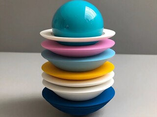 Minimalist Pastel 3D Stacked Spheres on Plates Abstract Design