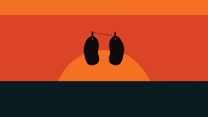 Vector art of flip flops hanging on a clothesline against a sunset backdrop, evoking a sense of relaxation and carefree summer vibes illustration