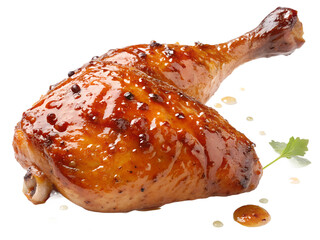 Honey-glazed grilled chicken thigh with shine, isolated on transparent background