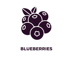 Black glyph icon of blueberries. These are natural, organic berries. Great ingredients for a sweet and healthy meal. Eco-friendly sweets. Foods packed with vitamins. A silhouette on a white space. 