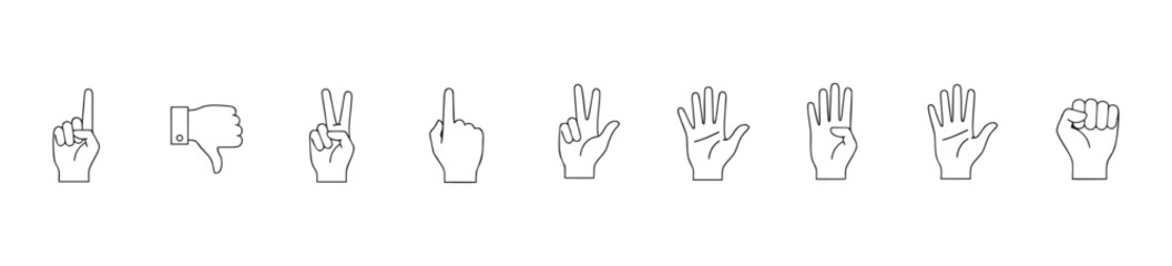 Fototapeta premium Set of Hand Gesture Line Icons for Communication, Sign Language, Interaction, and User Interface Design