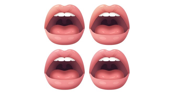 Four open mouths with teeth and tongue, digitally rendered on a white background.