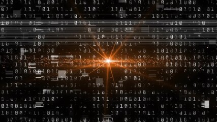 Spark igniting binary data, expanding pulsing starburst sending particles showing burst stabilizing - Powered by Adobe