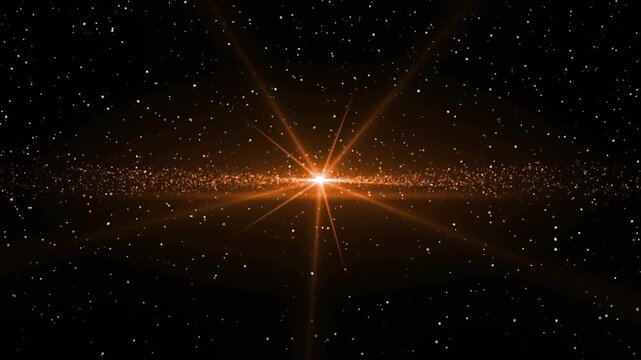Central orange glow appearing within starfield pulsing six spikes expanding ring visualizing energy