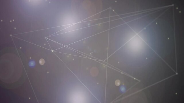 Emerging cluster of three glowing nodes on dark field starting growing and rotating showing links