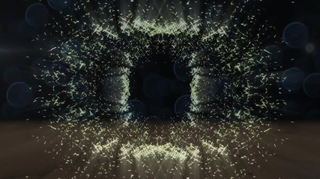 Edge sparks arising merging into gold ring, flash emitting silver sparks forming halo shifting hues