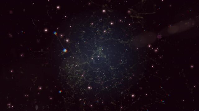 Fractal morphing into dodecahedron flare rising spawning sphere ring orbiting showing network - Powered by Adobe