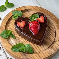 heart shaped chocolate cake with strawberries
