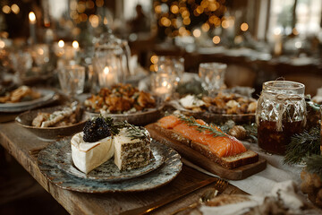 Naklejka premium Christmas table with food