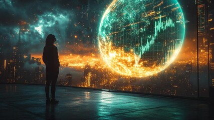 Futuristic Observer Contemplating the Digital Worlds Financial Landscape. - Powered by Adobe