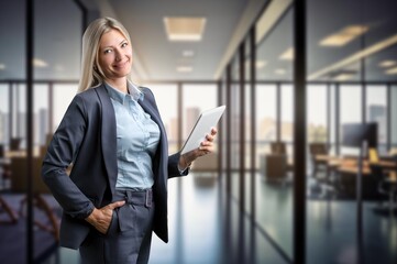 Fototapeta premium Smiling business woman holding digital tablet