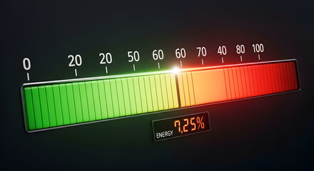 Futuristic Energy Gauge Displaying 7.25% Level on a Green-Red Scale