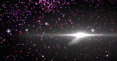 Camera gliding into starfield starting trails and confetti ribbon highlighting glowing nebula core - Powered by Adobe