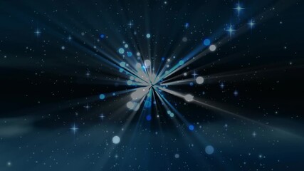 Bright light appearing and pulsing radiating dots, shifting blue nebular gradient forming starburst - Powered by Adobe