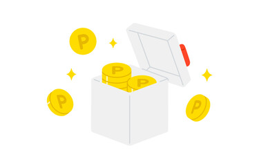 ポイントコインとフタがあいたプレゼントボックス【ベクターイラスト素材】