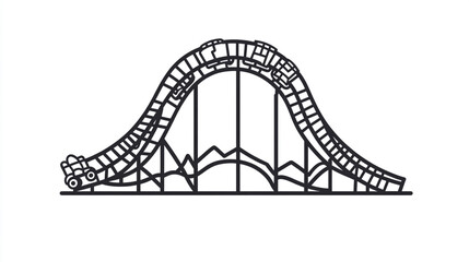 Fototapeta premium Roller coaster with cars isolated on white background navigates a steep drop and climb, showcasing the adrenalinepumping excitement of an amusement park ride