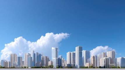 Fototapeta premium Modern City Skyline with Bright Blue Sky and White Clouds on a Clear Day in a Urban Landscape