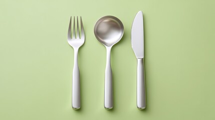 Elegant Table Setting with Modern Cutlery on Soft Green Background for Culinary and Hospitality Themes