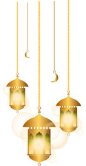 Arabic hanging lanterns with bright lights to celebrate Ramadan