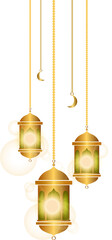 Arabic hanging lanterns with bright lights to celebrate Ramadan